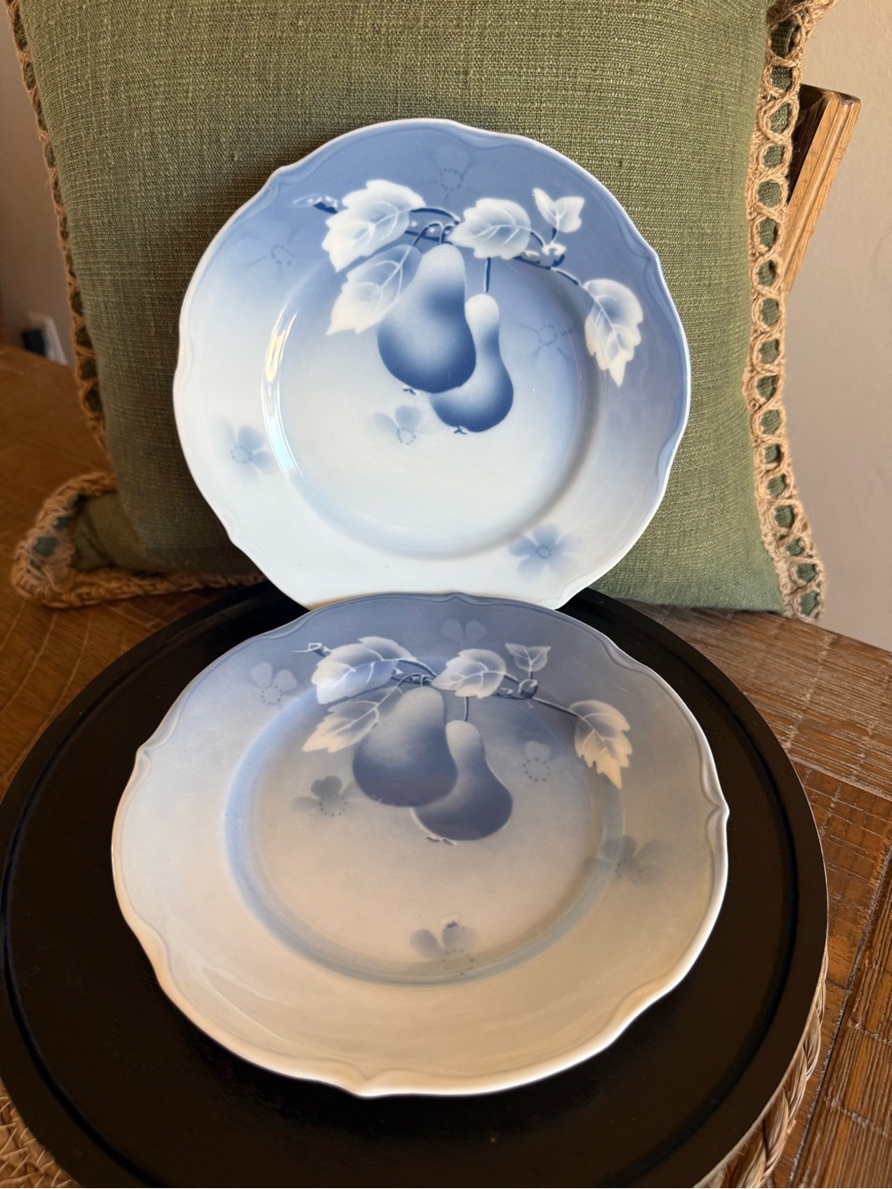 Antique Eichwald Blue Pear Plates, Bohemia c.1900 - Pair